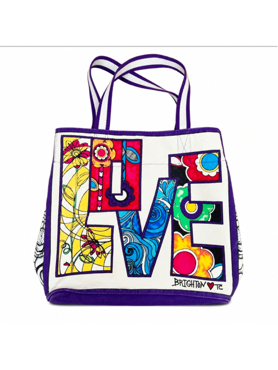 Brighton Handbags - Brighton LOVE Canvas Large Tote Bag White Purple